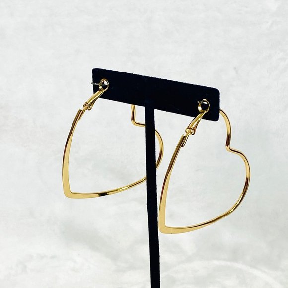 Large Gold Tone Heart Shaped Hoop Earrings - Picture 3 of 5